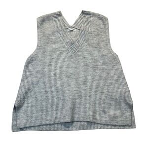 Cache‎ Cache Sweater Vest Womens S Gray Ribbed Knit V-Neck Preppy Minimalist